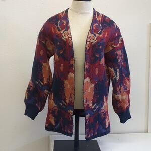 Retrology Red and Blue Cardigan Sweater with Floral Design size small‎